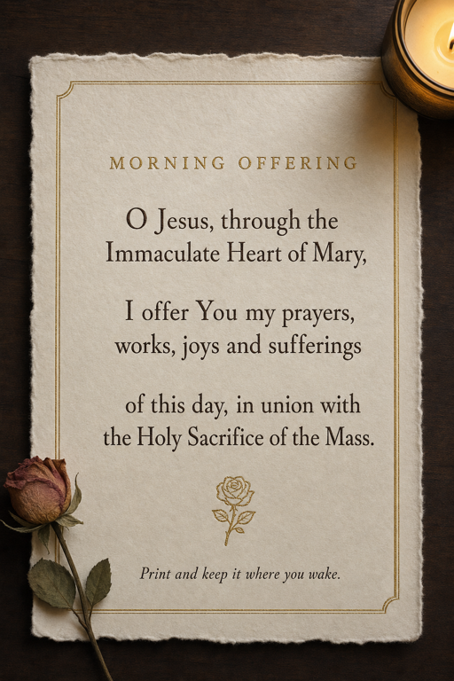 Morning Offering Prayer Card — printable Catholic prayer card