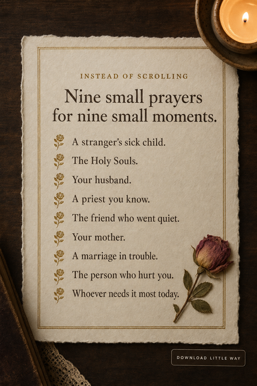Nine Small Prayers Instead of Scrolling — printable Catholic prayer card